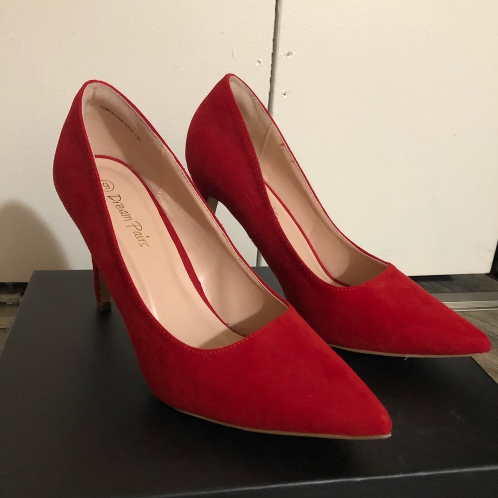 Red (Faux) Suede High Heel Pumps
